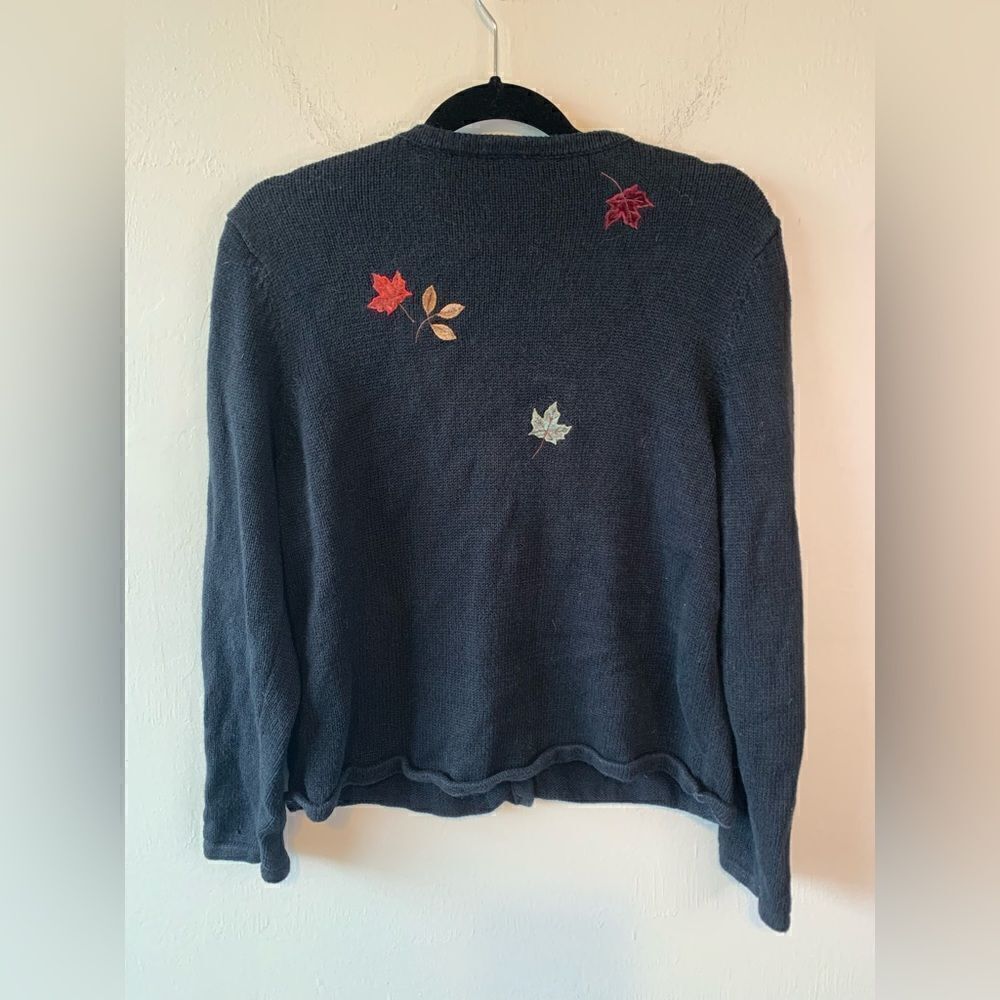 Croft‎ & Barrow Black Fall Autumn Leaf Cardigan size PM - Picture 2 of 7